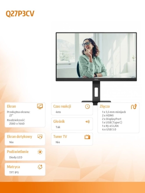 Monitor 27-calový IPS s HDMI, DP a USB-C