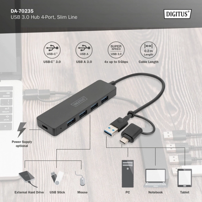 USB Hub 3.0 4-portový SlimLine