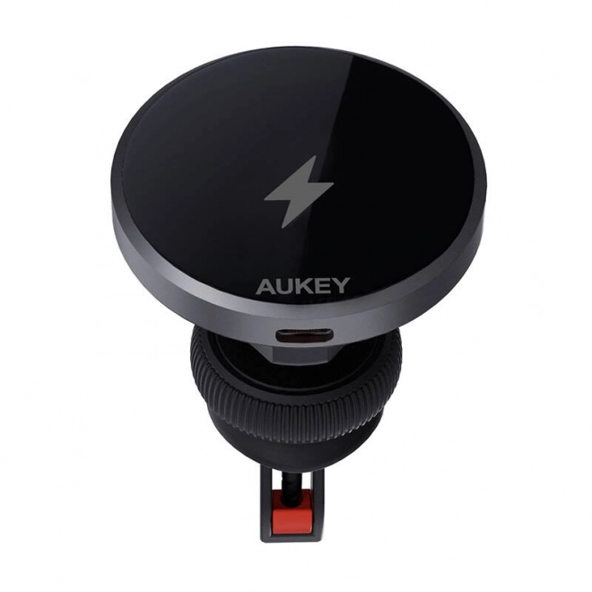 Držiak telefónu do auta Aukey s nabíjačkou Qi2 15W čierny