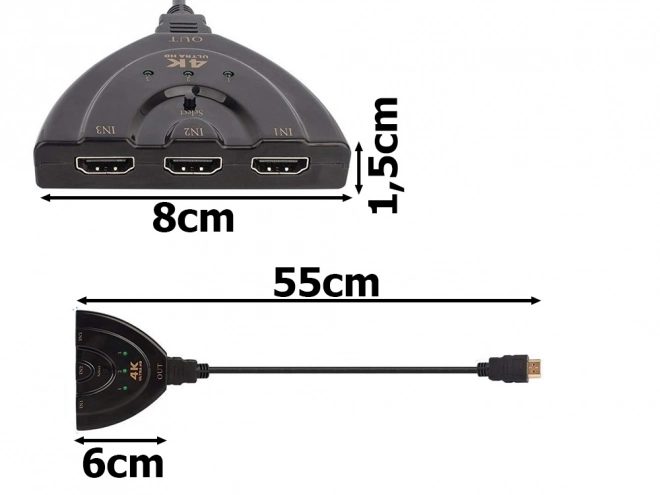 HDMI Rozbočovač 3v1 s 3 portmi na 4K