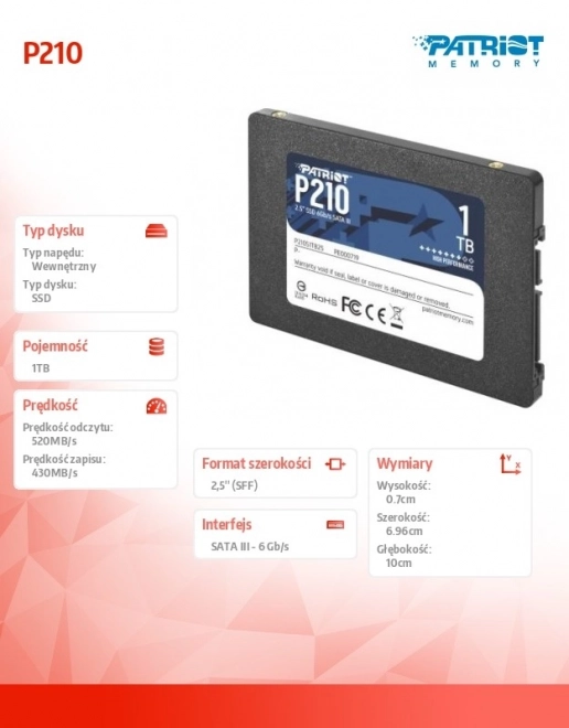 SSD disk 1TB P210 s rýchlosťou 520/430 MB/s SATA III 2.5