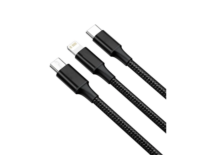 3v1 usb kábel pre telefón lightning kábel iphone micro usb typ-c 1,2 m – Čierna
