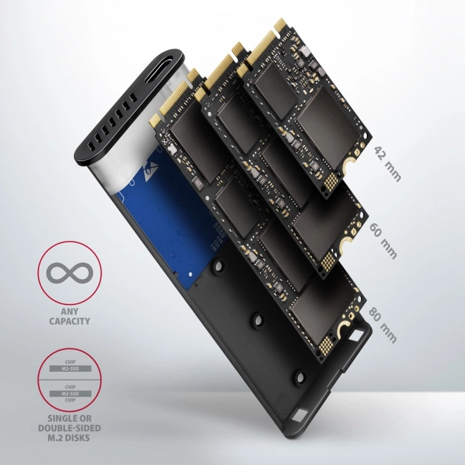 Externá hliníková bezskrutková skrinka AXAGON s USB-C 3.2 Gen 2 pre M.2 NVMe / SATA SSD