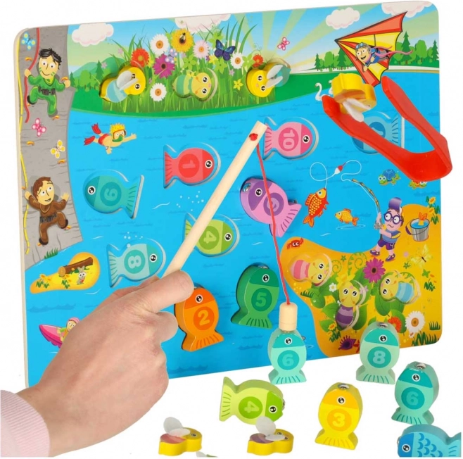 Drevená magnetická hra rybky a včielky montessori 3v1