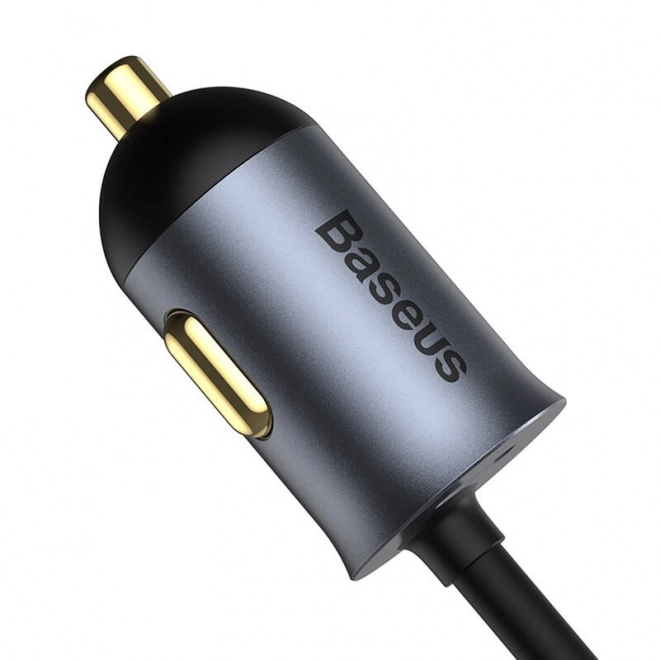 Nabíjačka do auta Baseus Share Together s predlžovacím káblom, 2x USB, 2x USB-C, 120 W (sivá)