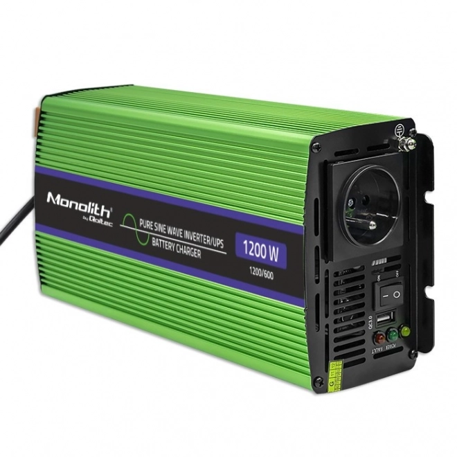 Prenosná nabíjačka a UPS Qoltec 600W 1200W 12V na 230V s čistou sínusovkou