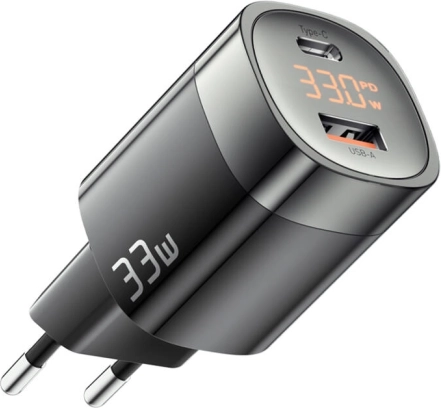 Sieťová nabíjačka ESSAGER GaN 33W s USB‑C a USB‑A (čierna)