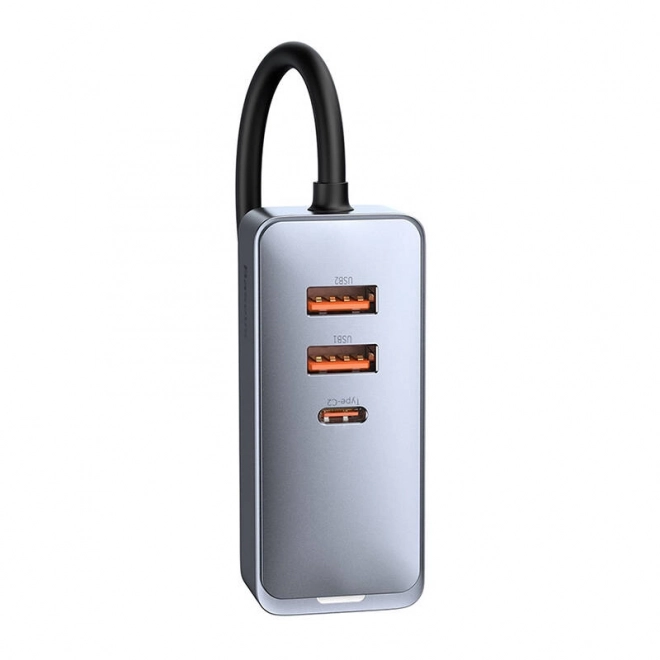 Nabíjačka do auta Baseus Share Together s predlžovacím káblom, 2x USB, 2x USB-C, 120 W (sivá)