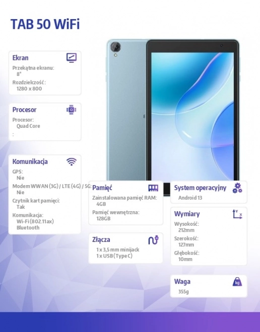Tablet Tab 50 WiFi 8 palcov 4/128GB modrý