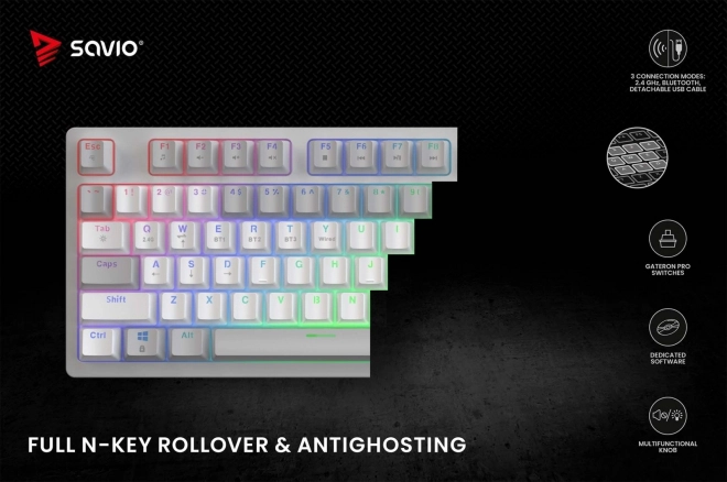 Bezdrôtová mechanická klávesnica Phenix White s prepínačmi Gateron Red Pro