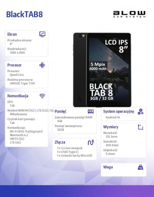 Tablet BlackTAB8 4G LTE 8 palcov Čierny
