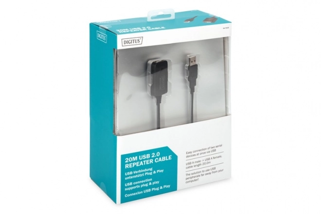 Aktívny USB 2.0 predlžovací kábel 20m čierny