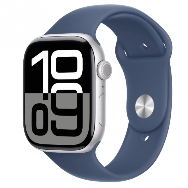 Hodinky Apple Watch Series 10 GPS strieborný s denim športovým remienkom - veľkosť S/M