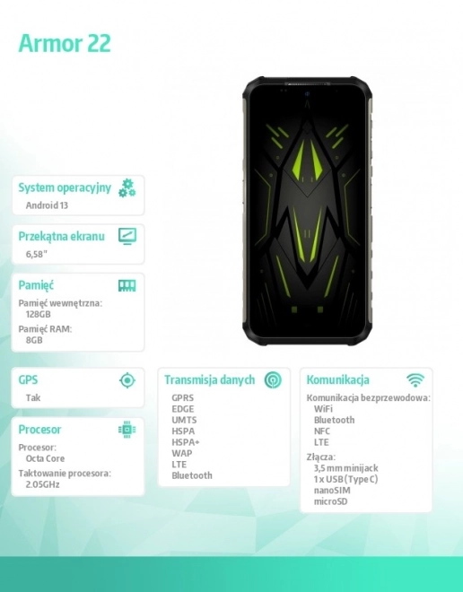 Smartfón Armor odolný 4G 8/256GB zelený