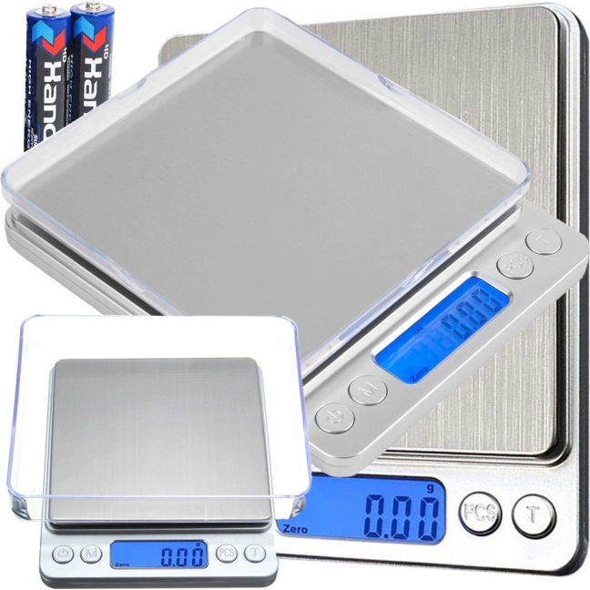 Digitálna vrecková váha 2 kg s presnosťou 0,1 g a nerezovou platformou