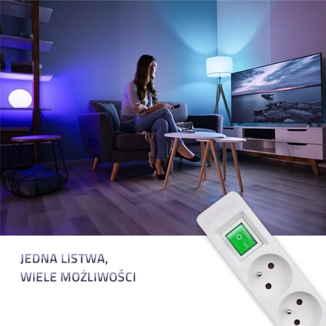 Predlžovací Kábel s Vypínačom - 4 Zásuvky, 1.8m, Biela-Sivá