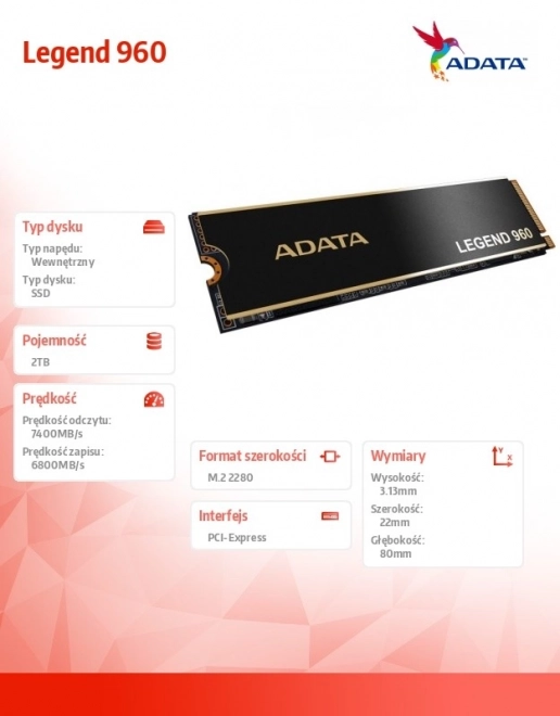 SSD disk Legend 2TB PCIe 4.0 7.4/6.8 GB/s M.2