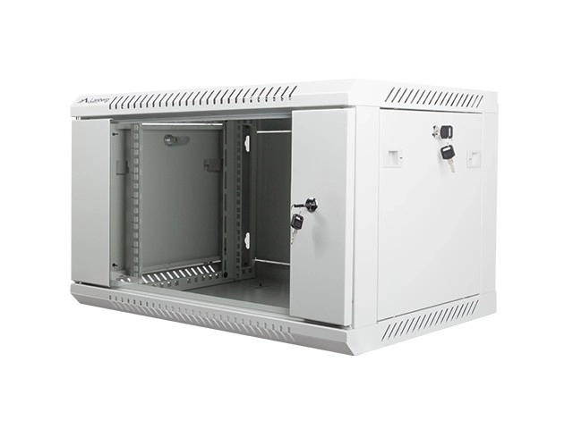 Nástenná skrinka 19'' 6U 600x450 mm Šedá s Presklenými Dverami