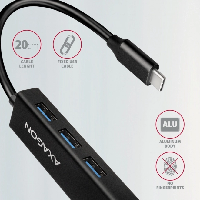 Viacportový kovový hub 3x USB-A + GLAN AXAGON