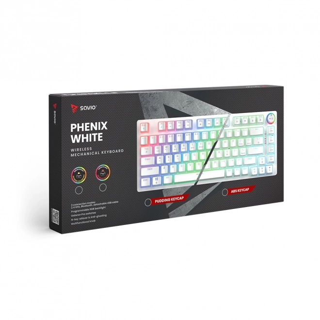 Bezdrôtová mechanická klávesnica savio phenix white gateron yellow pudding