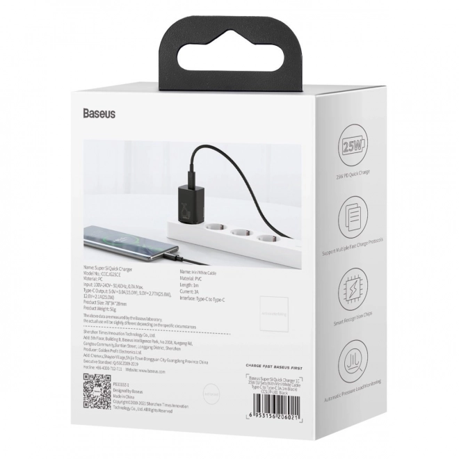 Nabíjačka Baseus Super Si Quick 1C 25W s USB-C/USB-C káblom 1m (čierna)