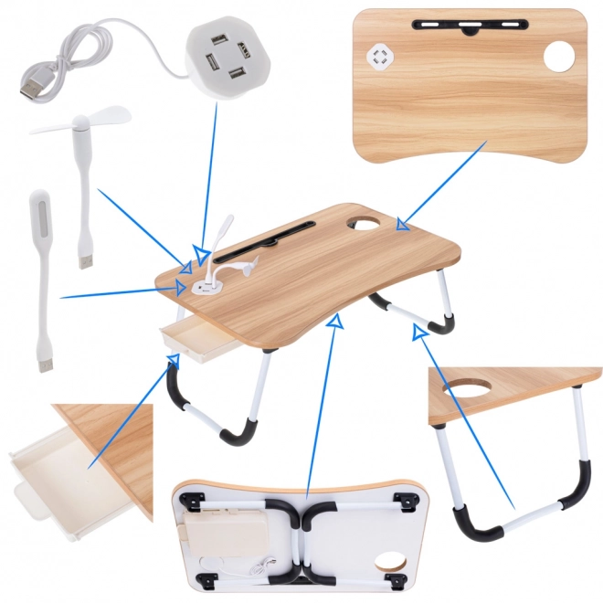 Skladací laptopový stolík do postele s USB