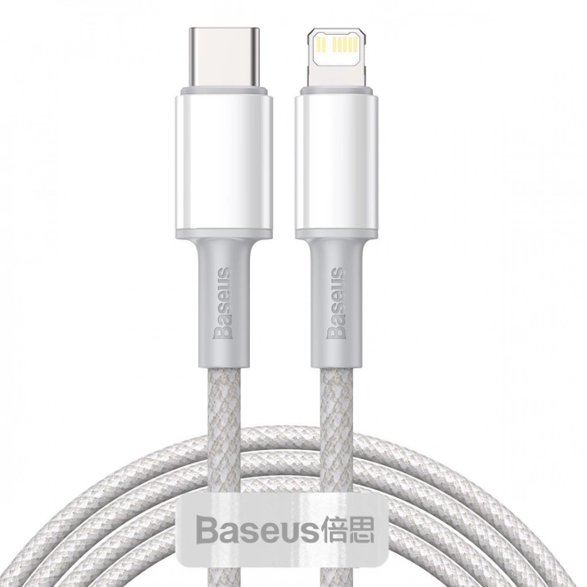 USB-C na Lightning kábel Baseus s vysokou hustotou opletenia, 20W, PD, 2m (biely)