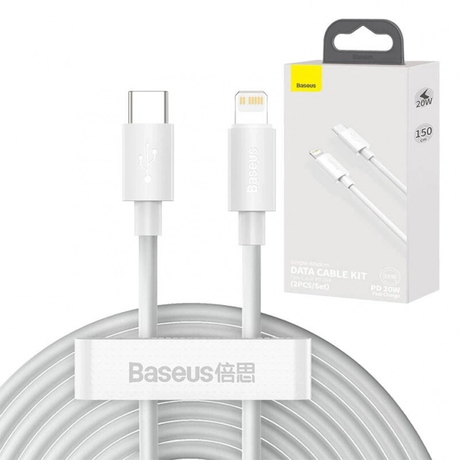 Kábel Baseus Simple Wisdom USB-C na Lightning PD 20W 1,5 m biely