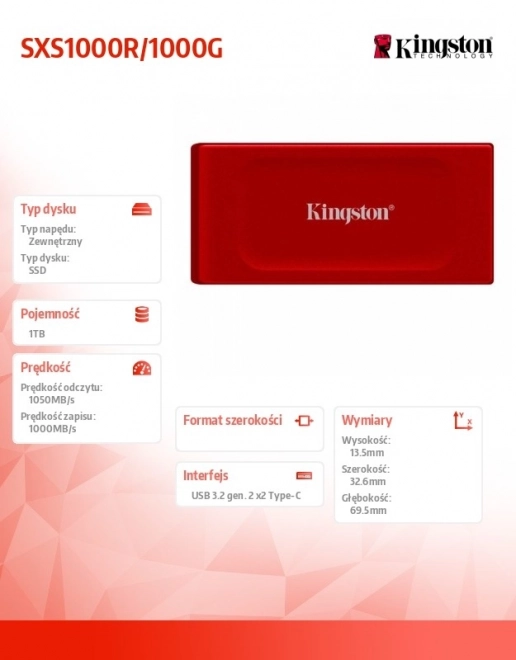 Externý SSD disk Kingston XS1000 1TB červený