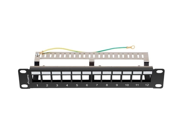 Patch panel 12 portov 1U 10 palcov s organizérom pre moduly keystone čierna