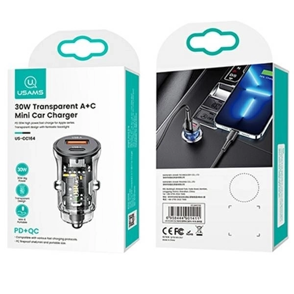 Rýchlonabíjačka do auta USAMS 30W s USB a USB-C