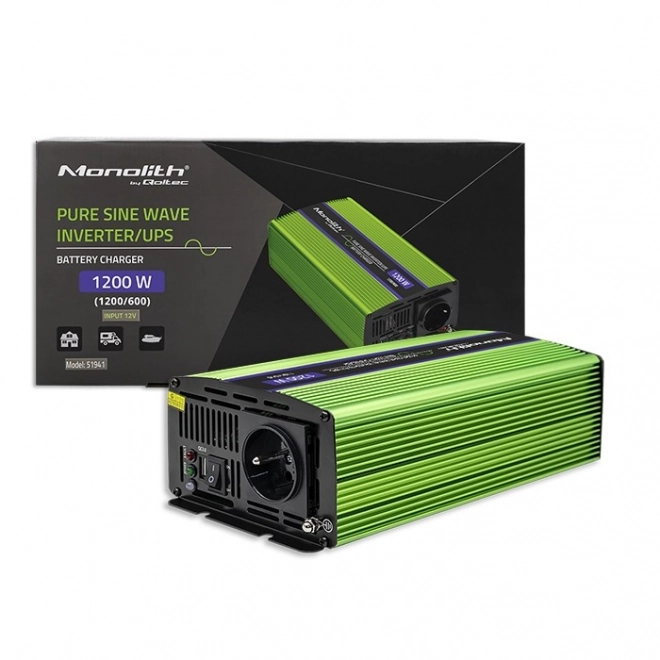 Prenosná nabíjačka a UPS Qoltec 600W 1200W 12V na 230V s čistou sínusovkou