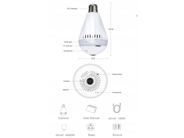 WiFi IP kamera ukrytá v žiarovke 2MPX