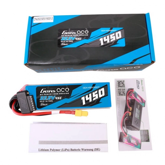 Gens Ace Lipo Batéria 1450mAh 22,2V 45C s Konektorom XT60