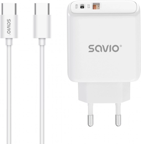 sieťová nabíjačka 30W s USB‑C PD a USB‑A QC + kábel USB‑C – Savio