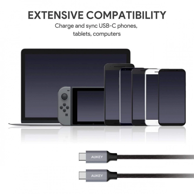 Nylonový kábel AUKEY Quick Charge USB-C na USB-C 2m