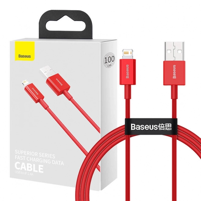 Červený USB kábel pre Apple zariadenia 2,4A 1m