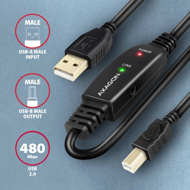 Aktívny USB kábel AXAGON 20m