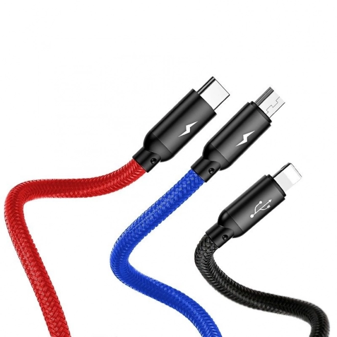 Kabel 3v1 USB-C / Lightning / microUSB 0,3m - čierny