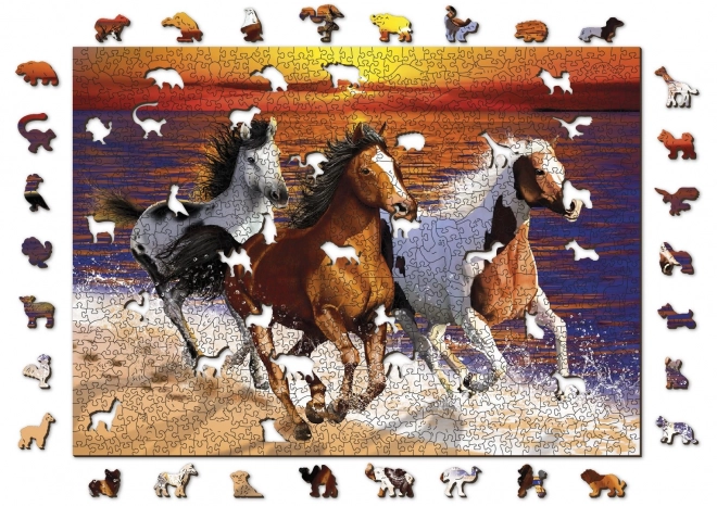 Drevené puzzle Divoké kone na pláži 2v1, 1010 dielikov