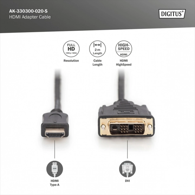 Adaptér kábel HDMI to DVI-D 2m čierny