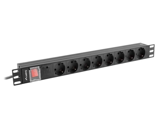 Čierna napájacia lišta Rack PDU 19 1U 16A 8x schuko 2m