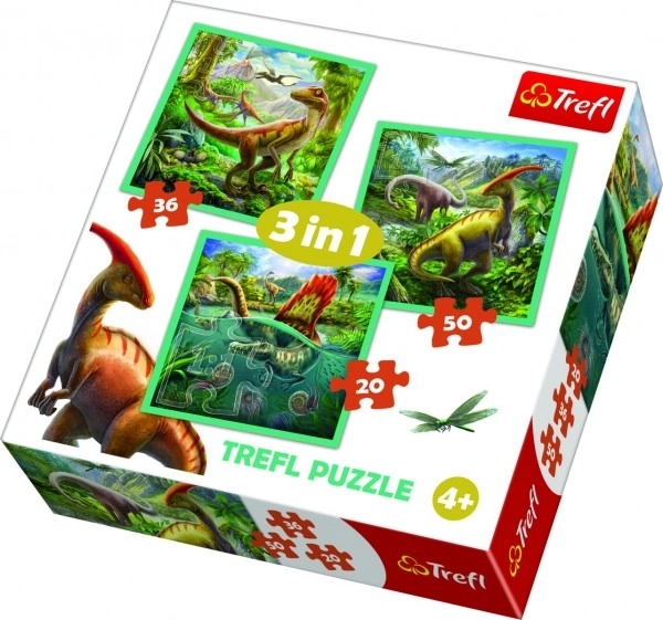 Trefl puzzle 3v1 - Neobyčajný svet dinosaurov