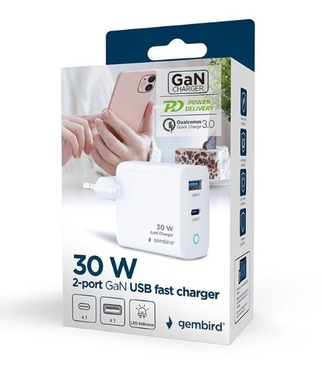 Rýchla USB-A/C nabíjačka 30W s LED svetlom