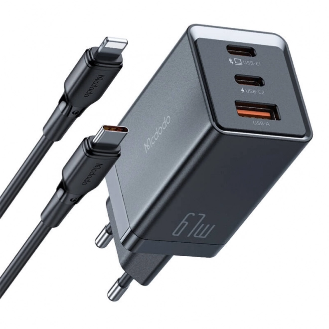 GaN nabíjačka Mcdodo 67 W s káblom USB-C na Lightning (čierna)