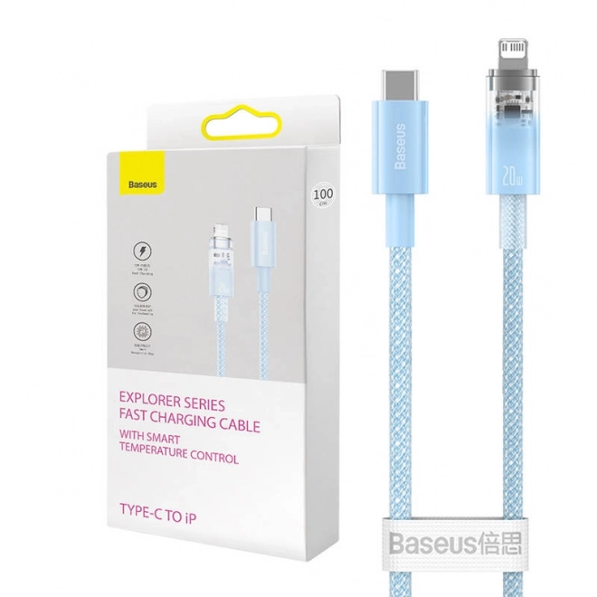 Rýchlonabíjací kábel Baseus USB-C na Lightning Explorer Series 2m, 20W (modrý)