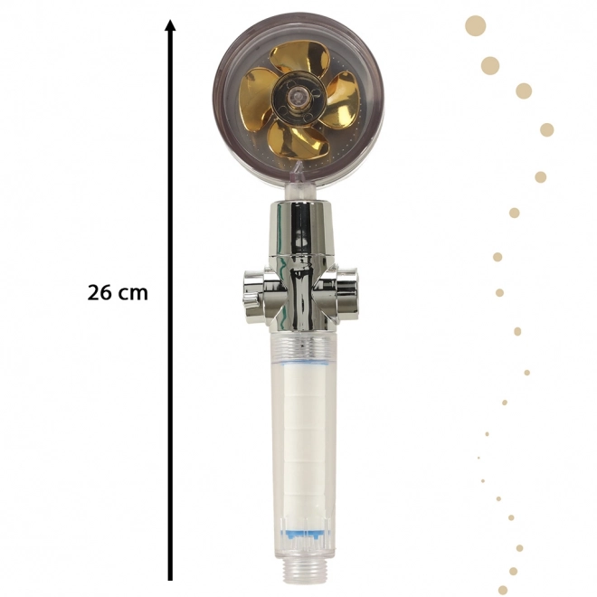 Zlatá sprchová hlavica s turbínou a ventilátorom