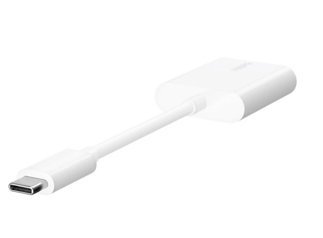 Adaptér Dual USB-C Audio + Nabíjanie Rockstar biely
