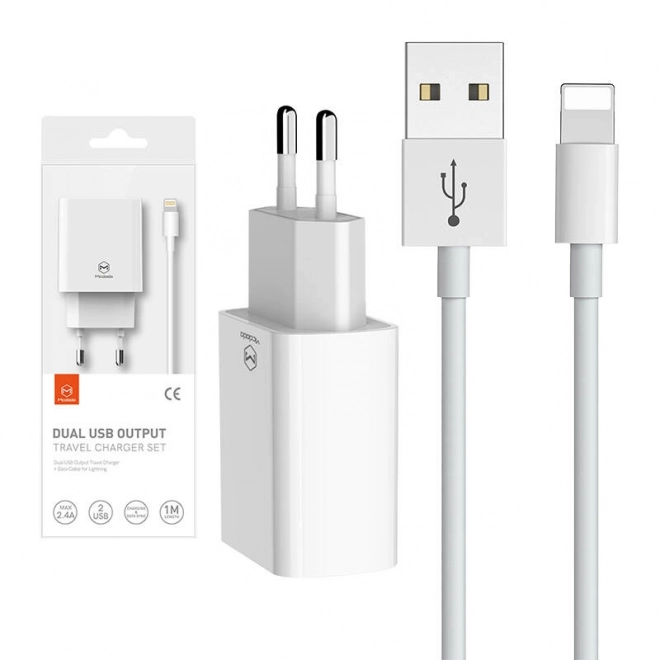 Dvojitá USB nabíjačka Mcdodo s Lightning káblom 1m cestovná sada