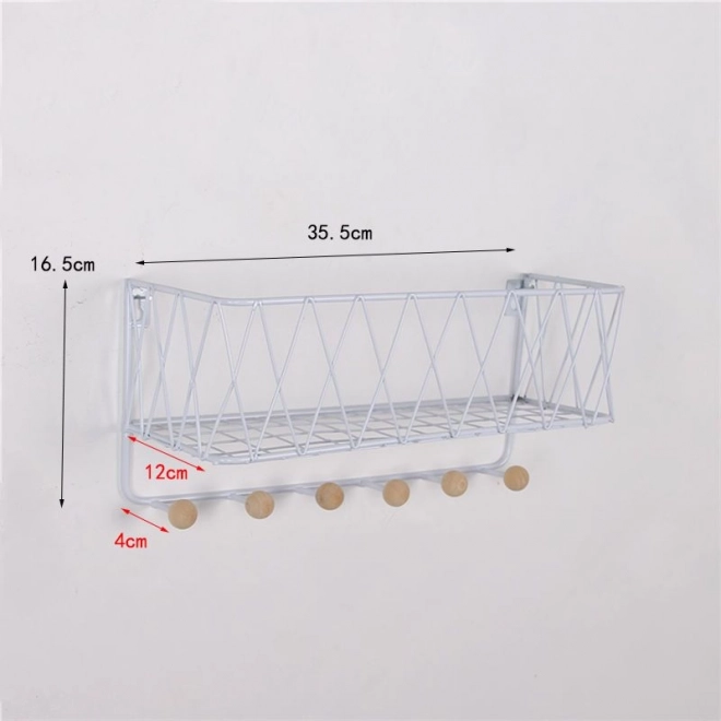 Závesná polica s háčikmi – biela, 35,5 cm
